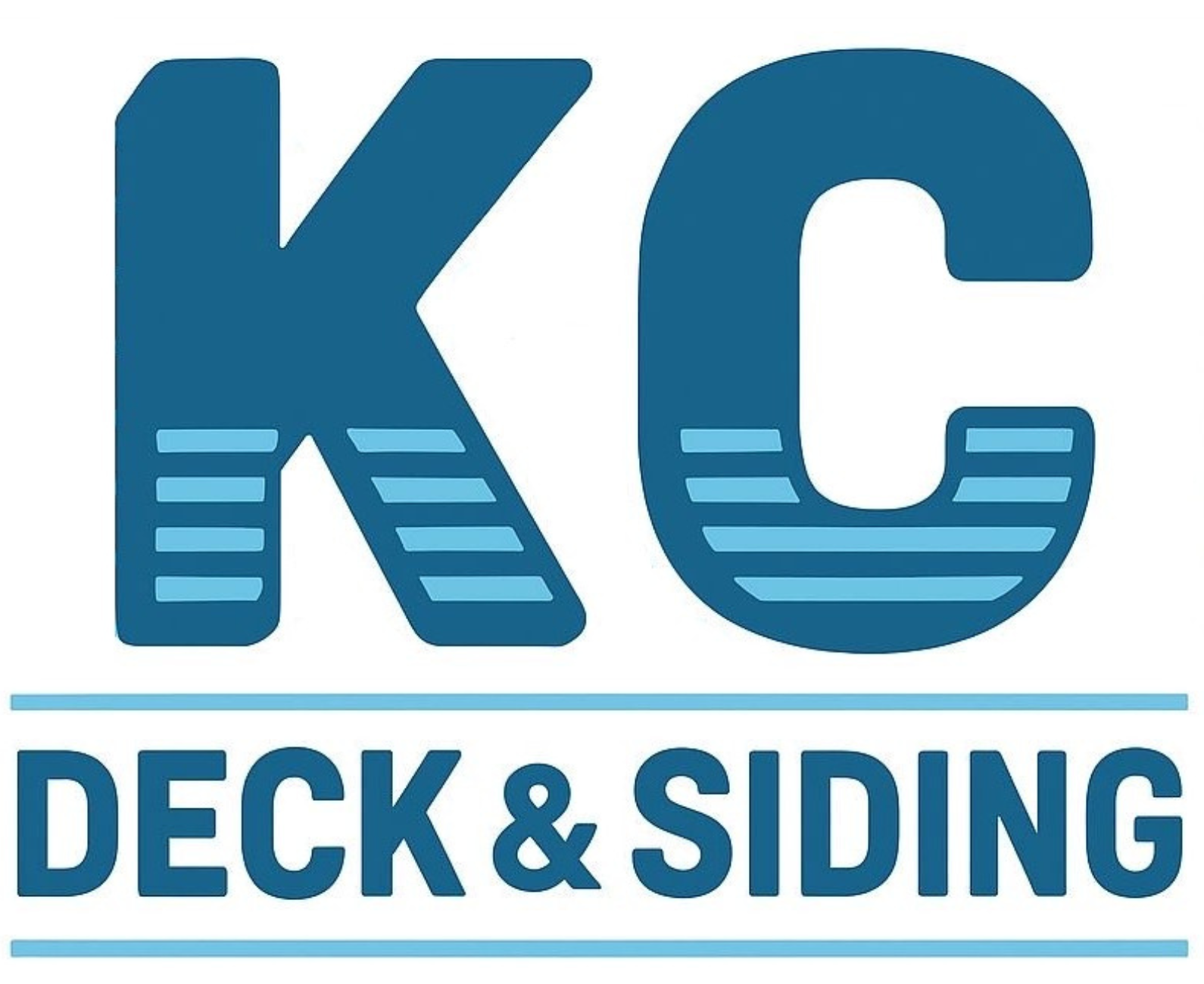 KC Deck & Siding company logo in blue with bold KC letters and deck line details.